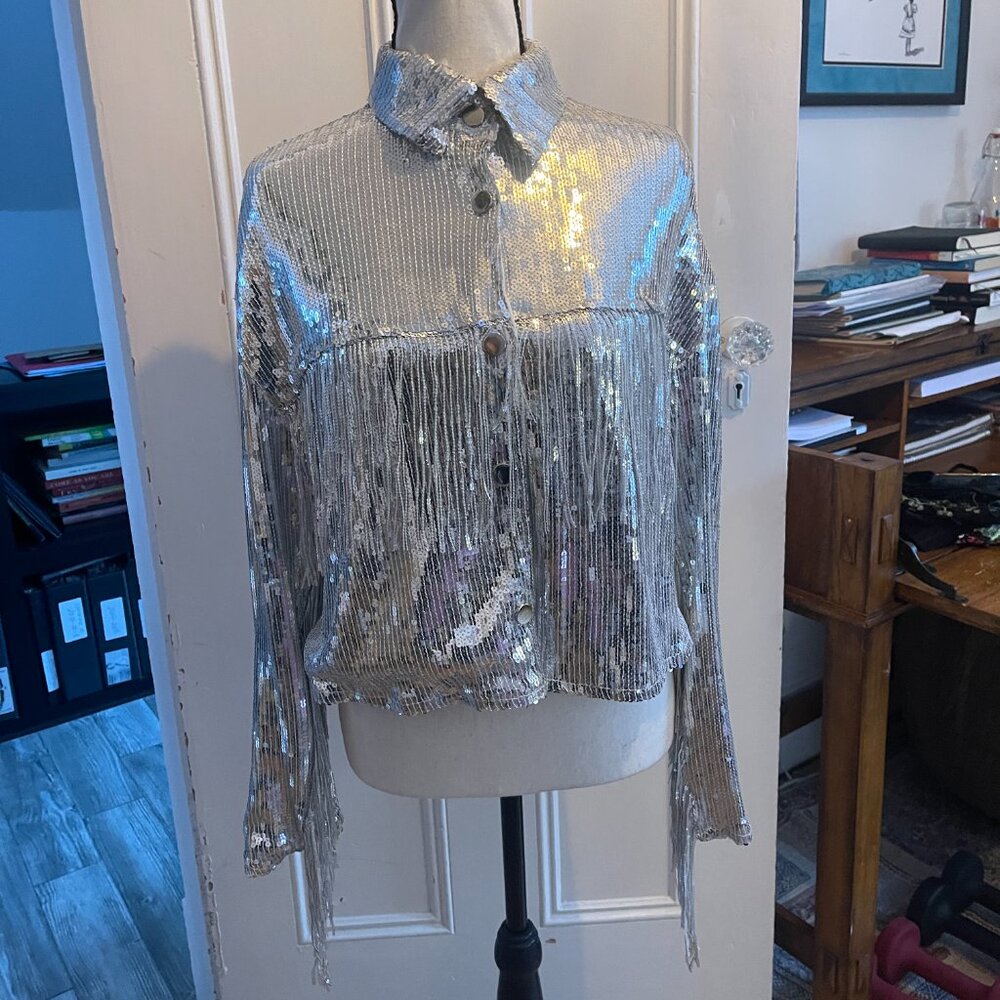 Silver Sequin Fringe Jacket